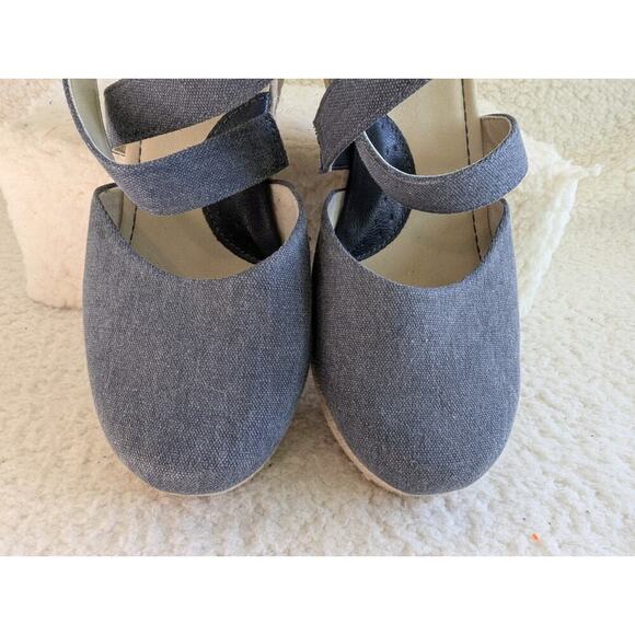 B.O.C. by Born Bree Espadrille Canvas Blue Denim Cross Ankle Straps Wedge Sz 9 - Picture 10 of 10